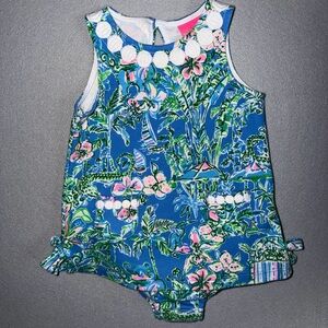 Lilly Pulitzer Blue Floral Baby Dress with White Crochet Accents